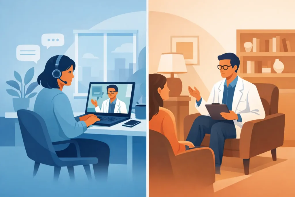 Telehealth vs In Person Psychiatry
